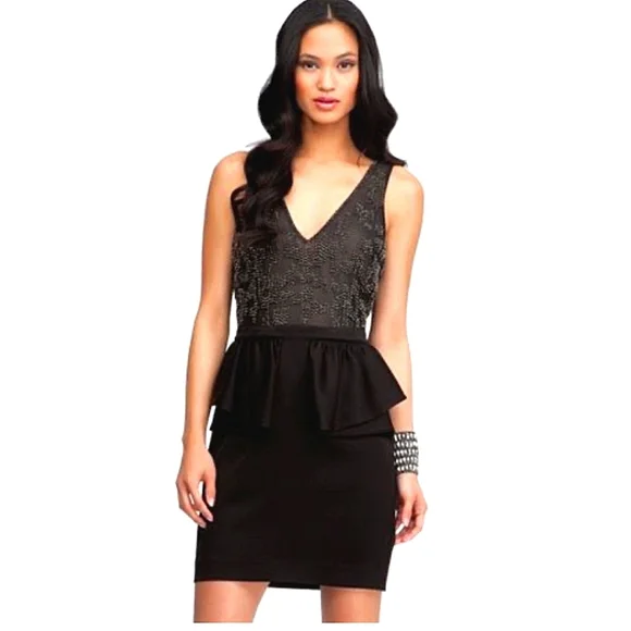 BEBE 90s Beaded top peplum mini dress. Size small - Picture 1 of 11